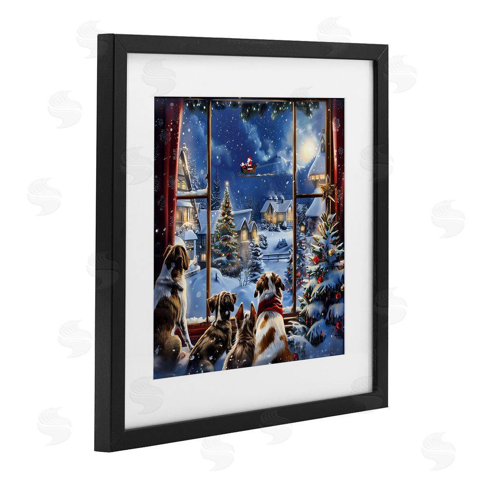 Creative Studio Dogs Watching Santa on Christmas Black Framed Print Under Glass with White Mat Wall Art