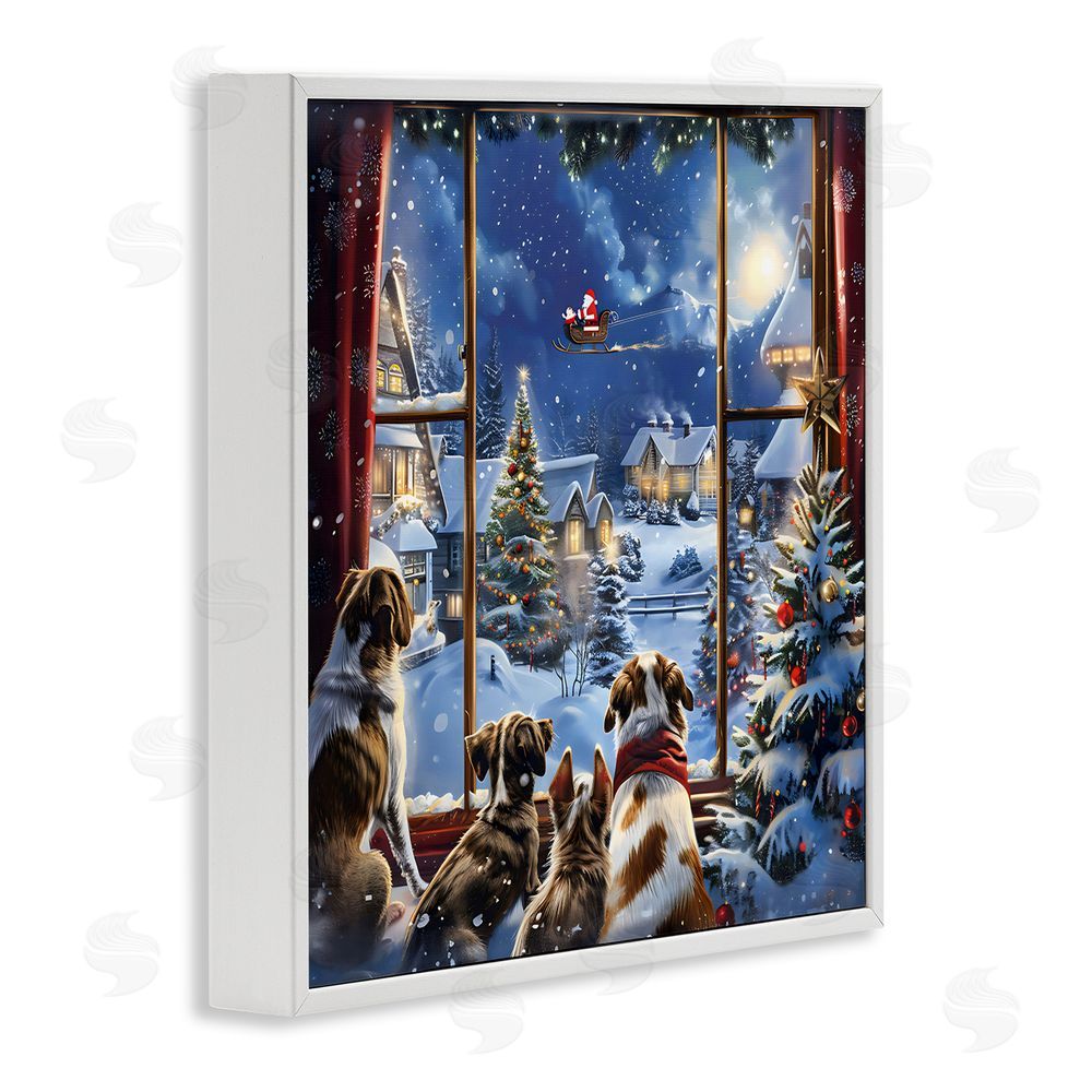 Creative Studio Dogs Watching Santa on Christmas White Framed Giclee Wall Art Print