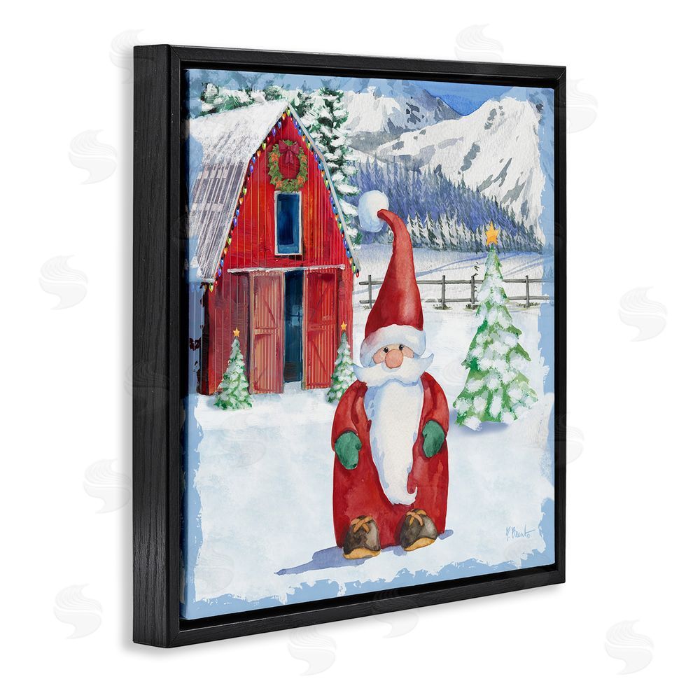 Paul Brent Frosty Barn Gnome Black Floating Frame Canvas Wall Art Print