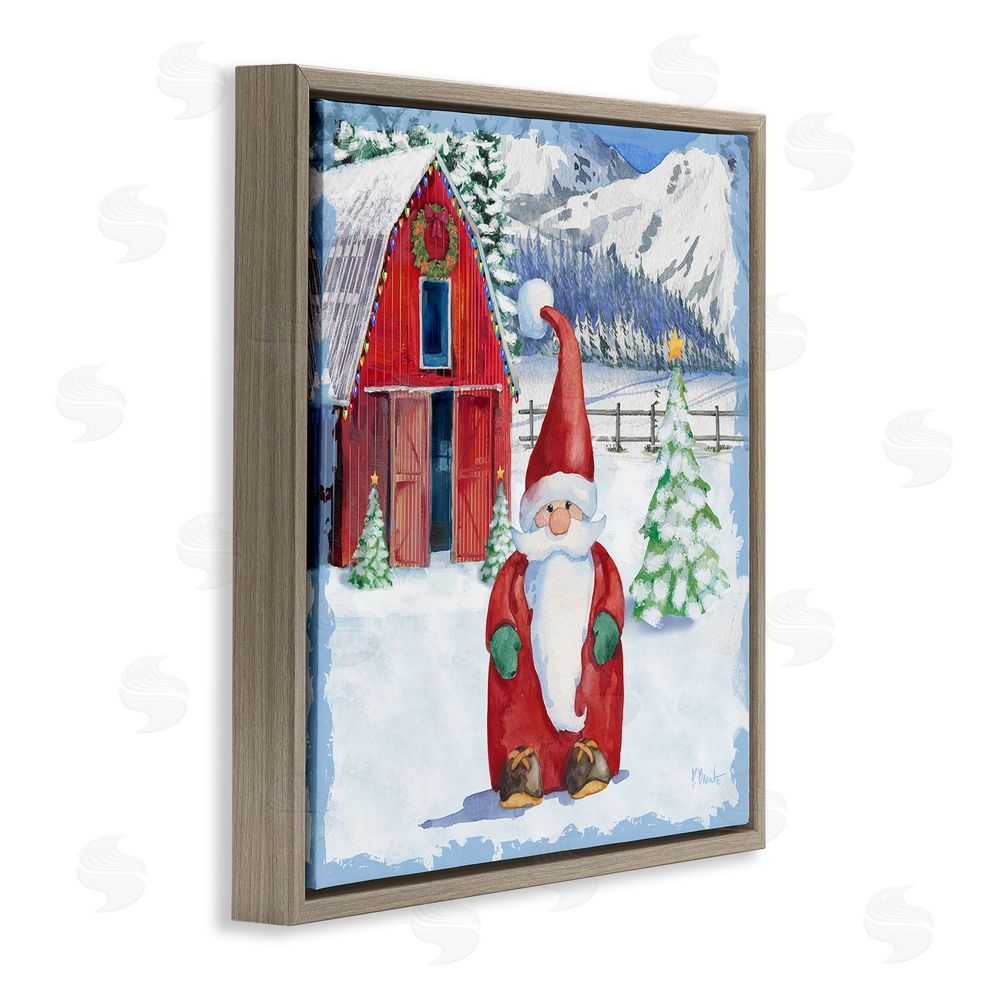 Paul Brent Frosty Barn Gnome Brown Floating Frame Canvas Wall Art Print