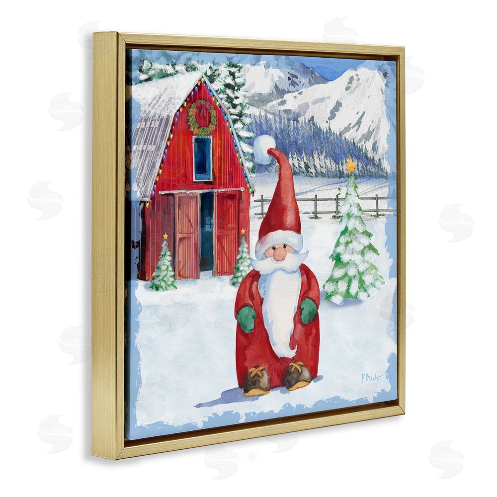 Paul Brent Frosty Barn Gnome Gold Floating Frame Canvas Wall Art Print