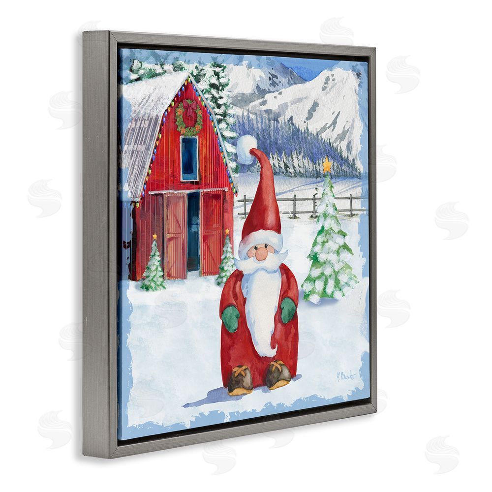 Paul Brent Frosty Barn Gnome Gray Floating Frame Canvas Wall Art Print