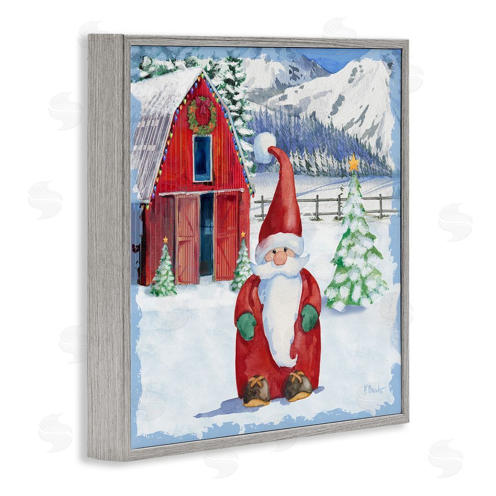 Paul Brent Frosty Barn Gnome Gray Framed Giclee Wall Art Print
