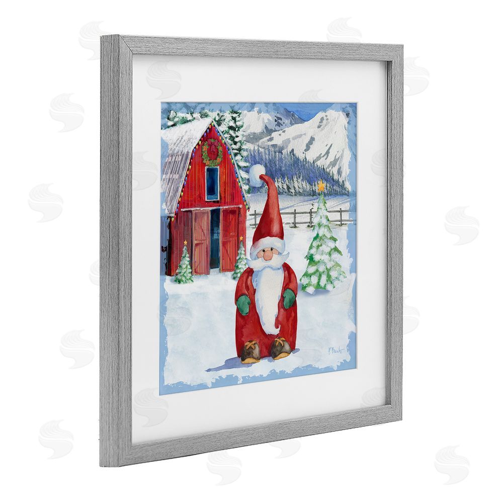 Paul Brent Frosty Barn Gnome Gray Framed Print Under Glass with White Mat Wall Art