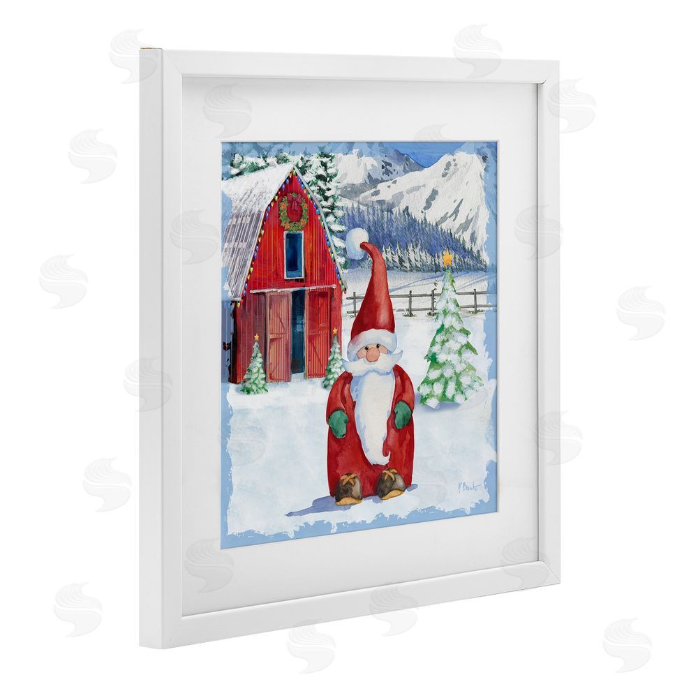 Paul Brent Frosty Barn Gnome White Framed Print Under Glass with Mat Wall Art