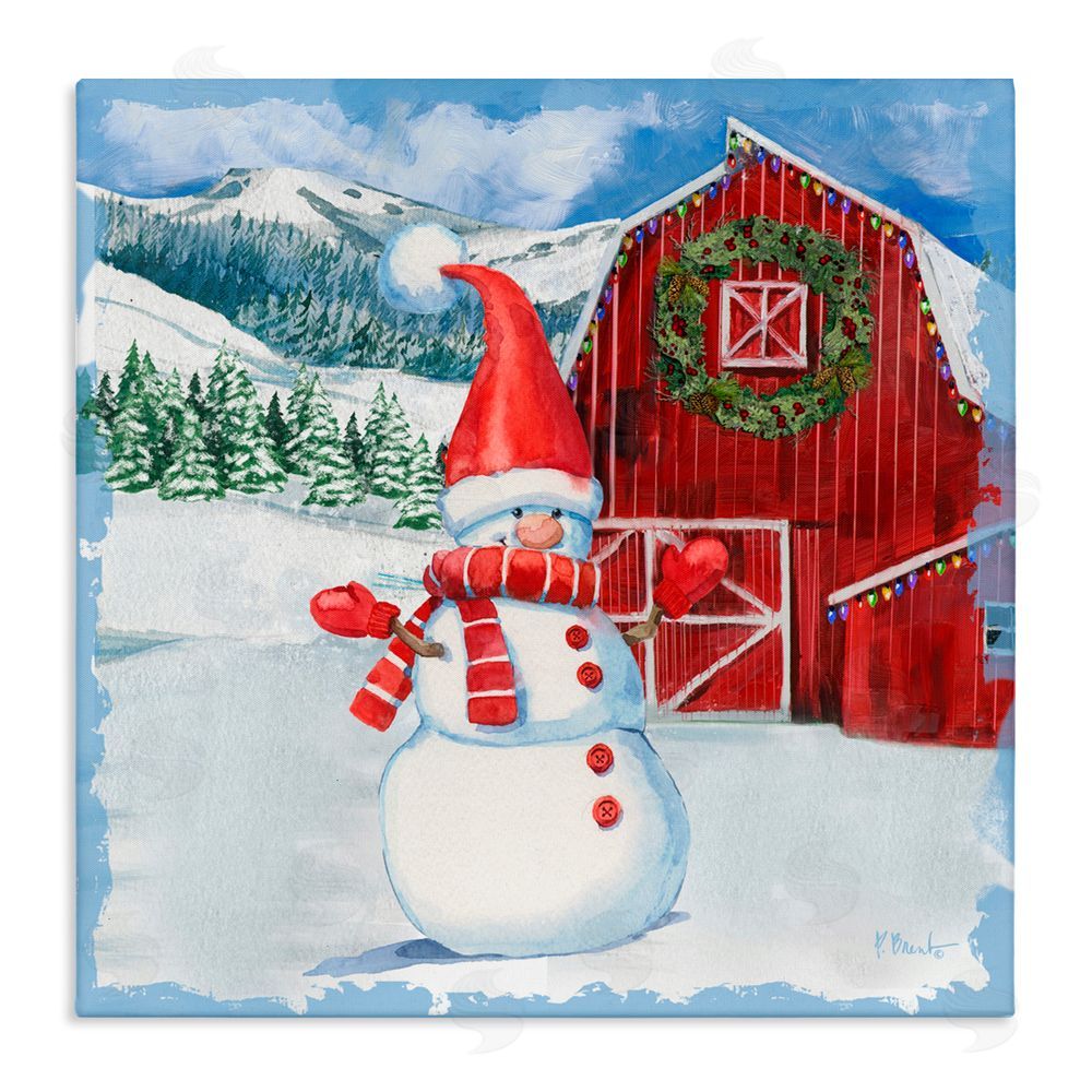 Paul Brent Frosty Barn Snowman Canvas Wall Art Print