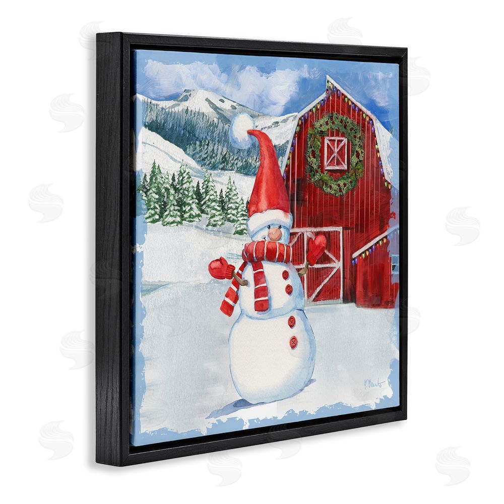 Paul Brent Frosty Barn Snowman Black Floating Frame Canvas Wall Art Print