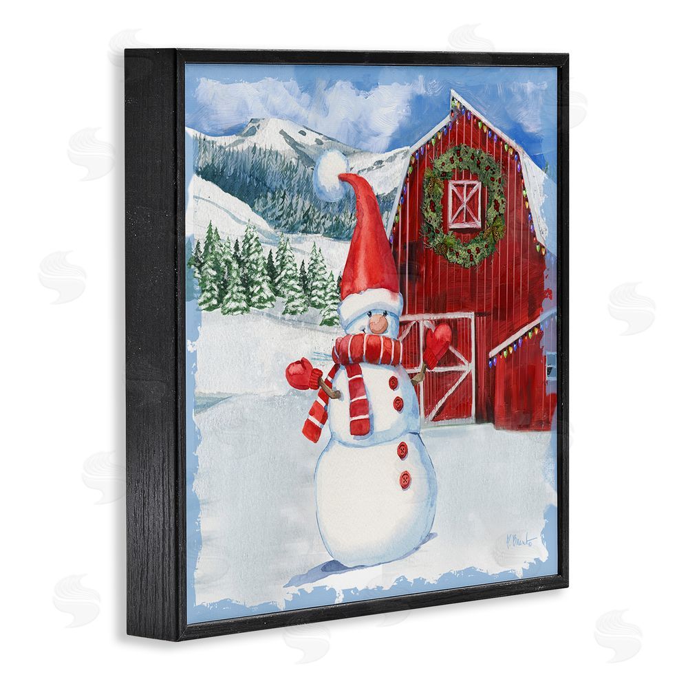 Paul Brent Frosty Barn Snowman Black Framed Giclee Wall Art Print