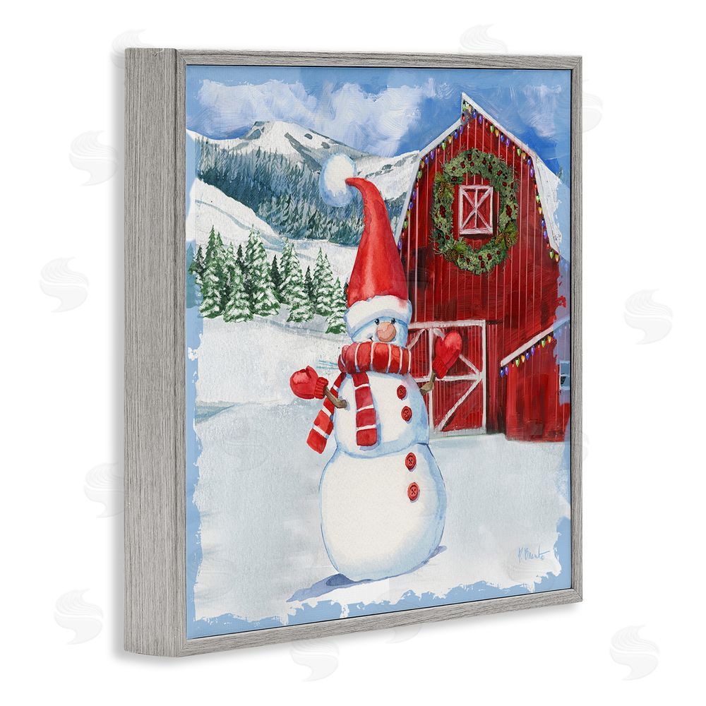 Paul Brent Frosty Barn Snowman Gray Framed Giclee Wall Art Print