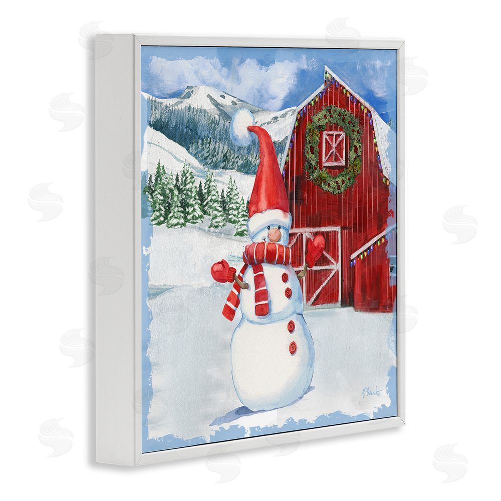 Paul Brent Frosty Barn Snowman White Framed Giclee Wall Art Print