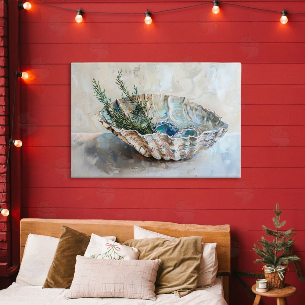 Petal Prints Design Coastal Christmas Shell & Fir Canvas Art on Wall