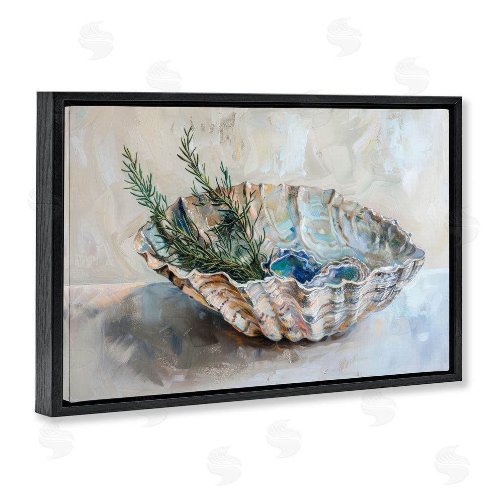 Petal Prints Design Coastal Christmas Shell & Fir Black Floating Frame Canvas Wall Art Print
