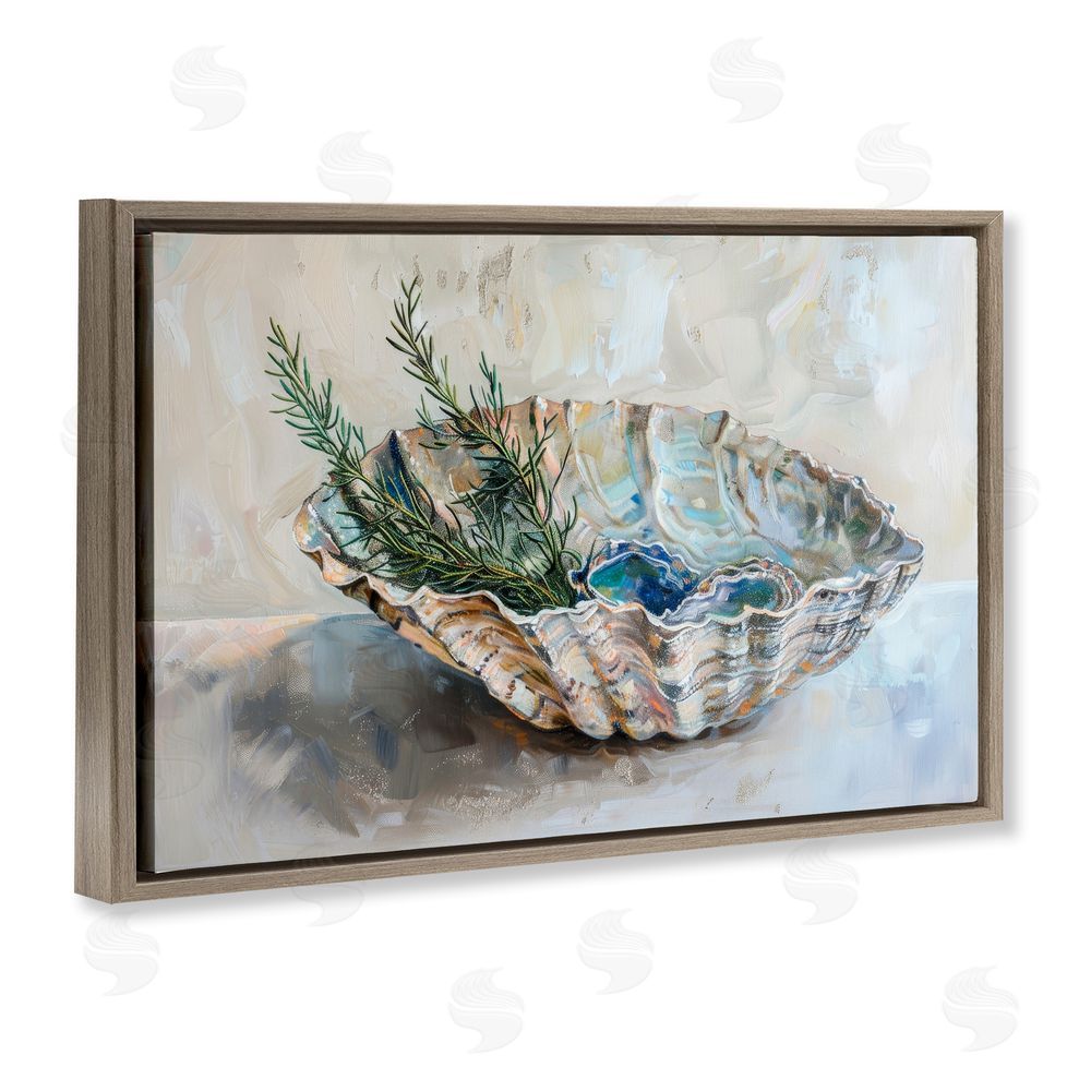 Petal Prints Design Coastal Christmas Shell & Fir Brown Floating Frame Canvas Wall Art Print