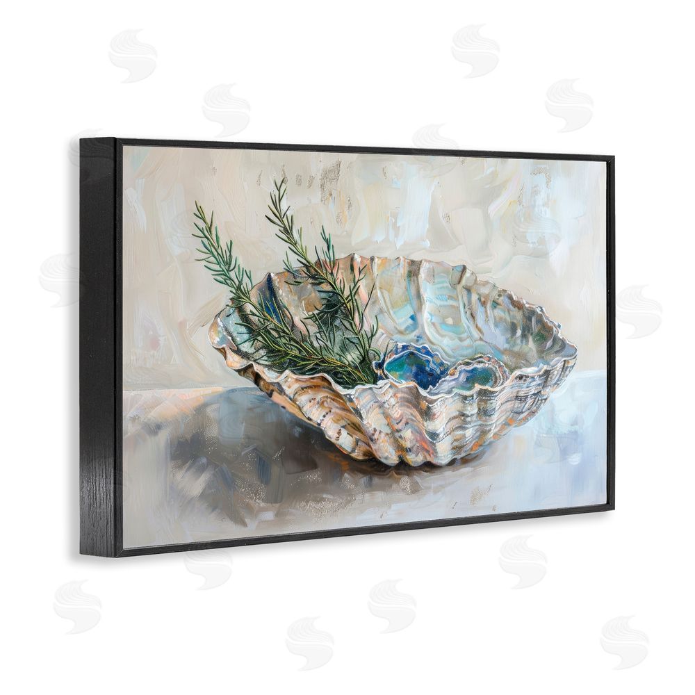 Petal Prints Design Coastal Christmas Shell & Fir Black Framed Giclee Wall Art Print