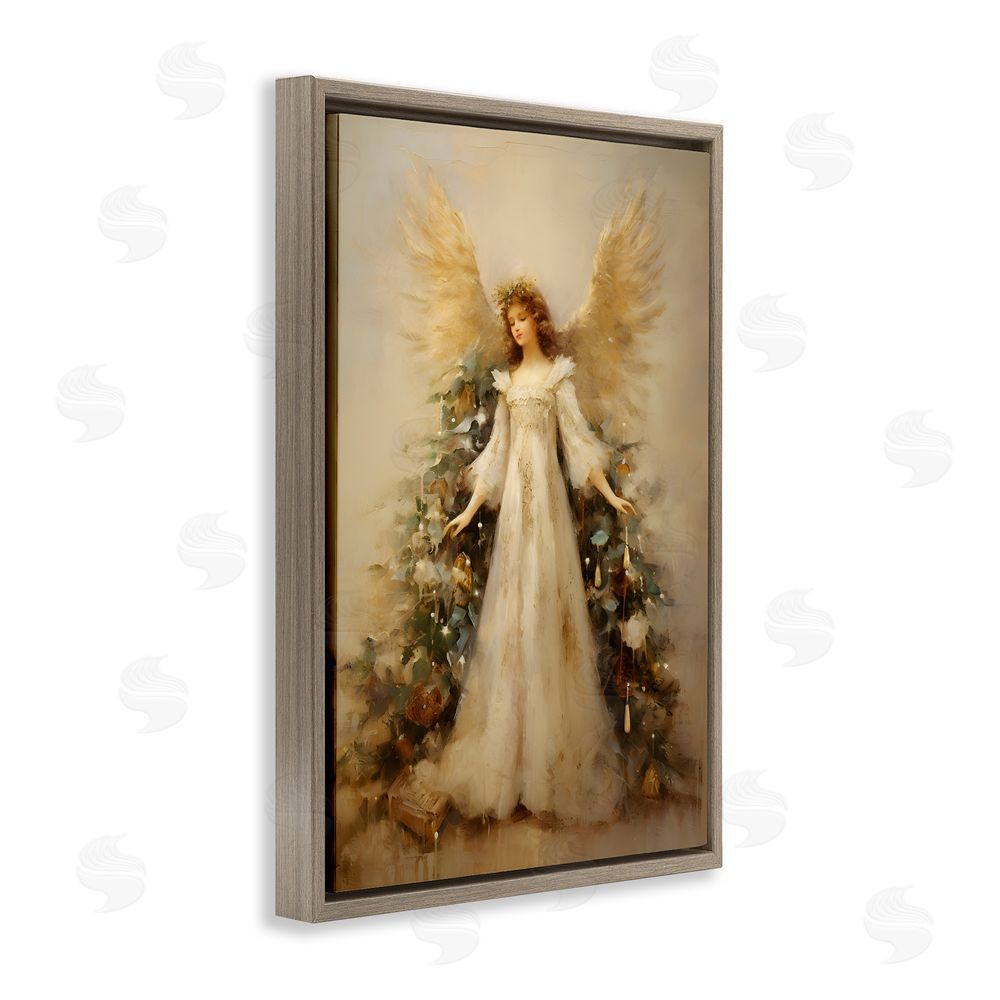 Petal Prints Design Ethereal Holiday Angel Brown Floating Frame Canvas Wall Art Print