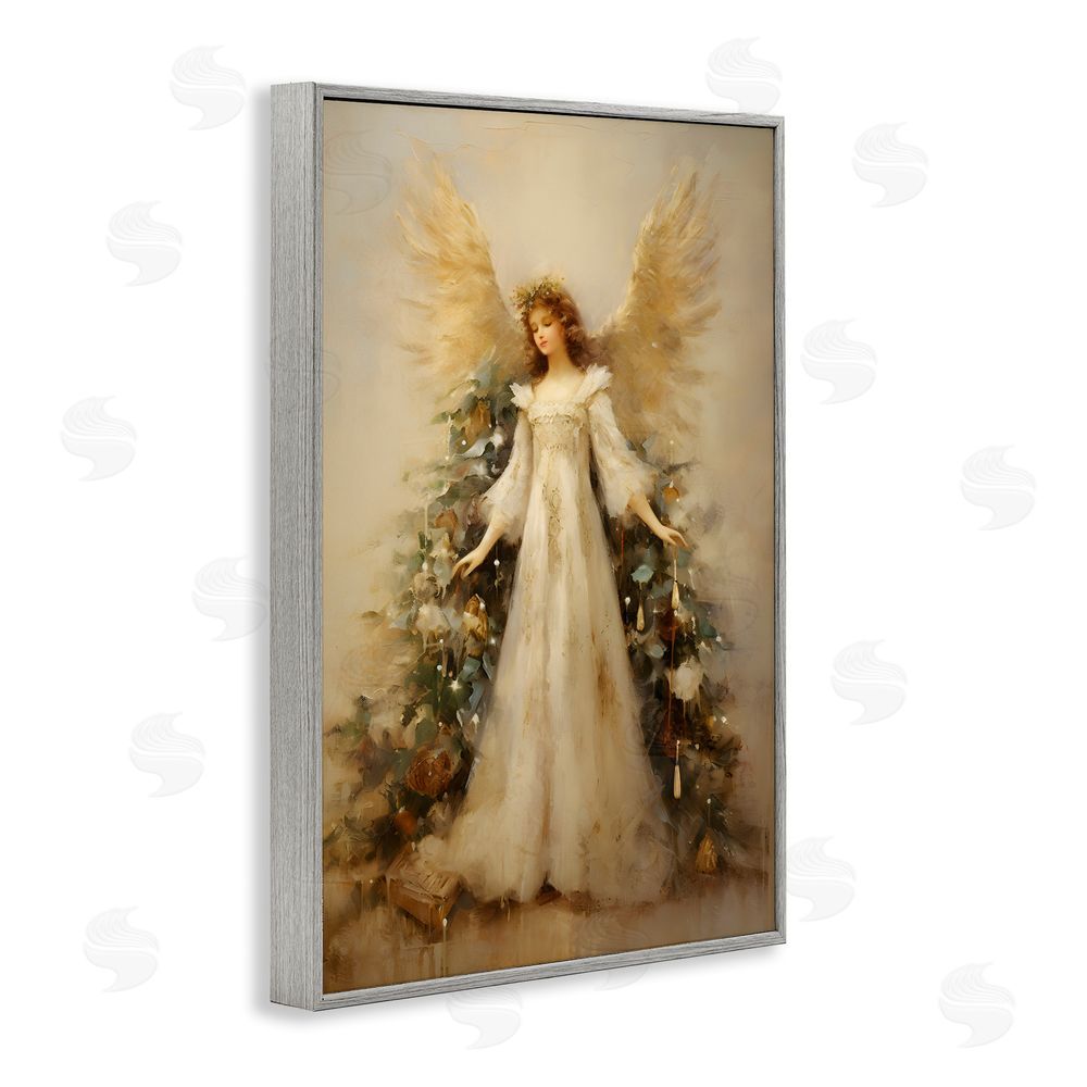 Petal Prints Design Ethereal Holiday Angel Gray Framed Giclee Wall Art Print