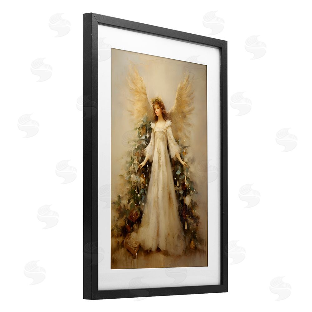 Petal Prints Design Ethereal Holiday Angel Black Framed Print Under Glass with White Mat Wall Art