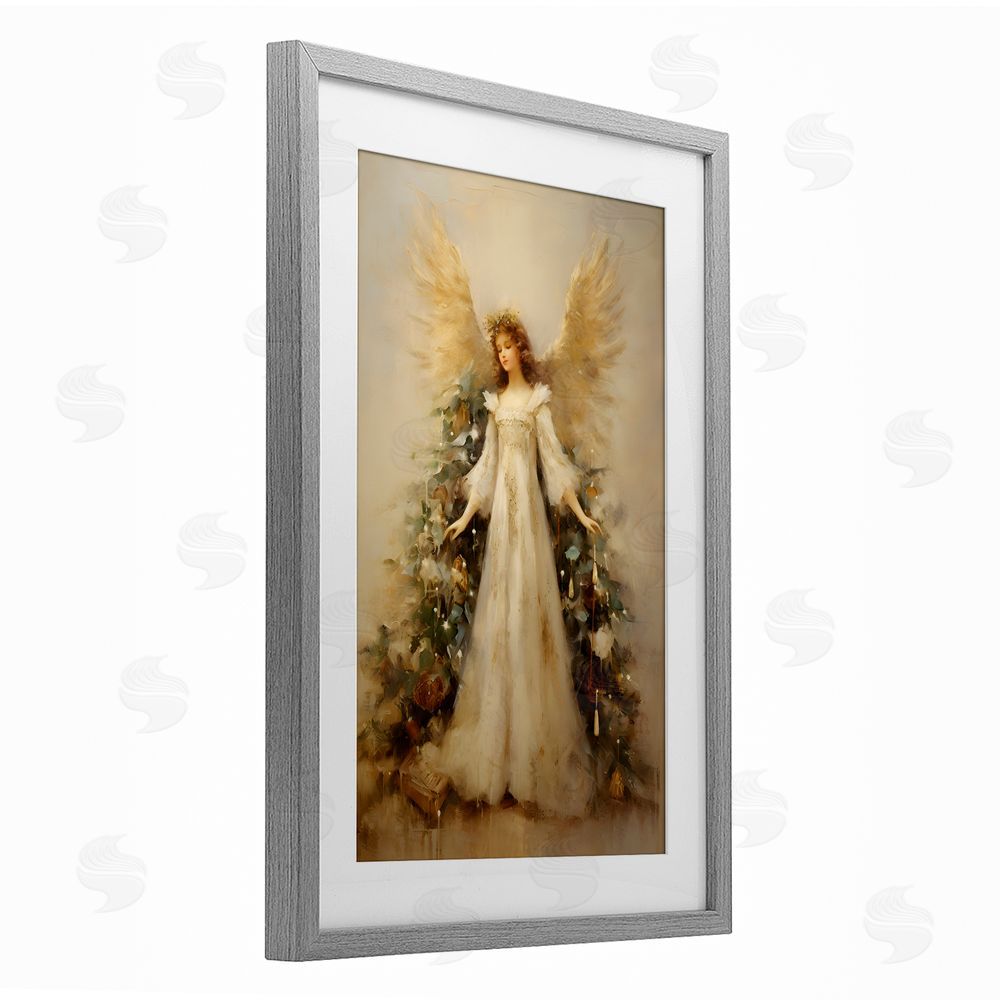 Petal Prints Design Ethereal Holiday Angel Gray Framed Print Under Glass with White Mat Wall Art