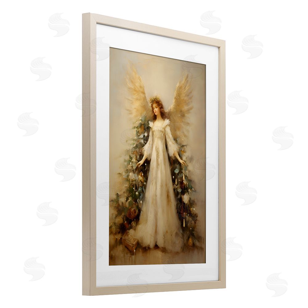 Petal Prints Design Ethereal Holiday Angel Birch Framed Print Under Glass with White Mat Wall Art