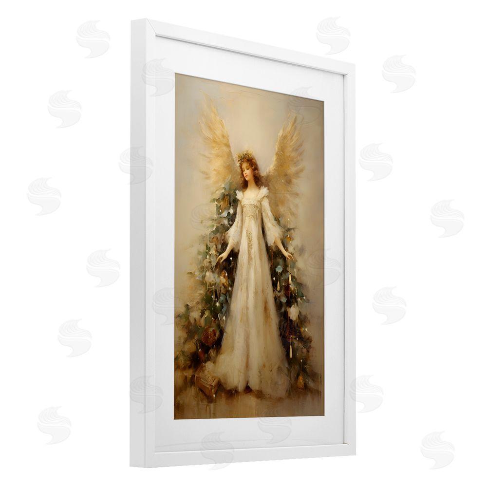 Petal Prints Design Ethereal Holiday Angel White Framed Print Under Glass with Mat Wall Art