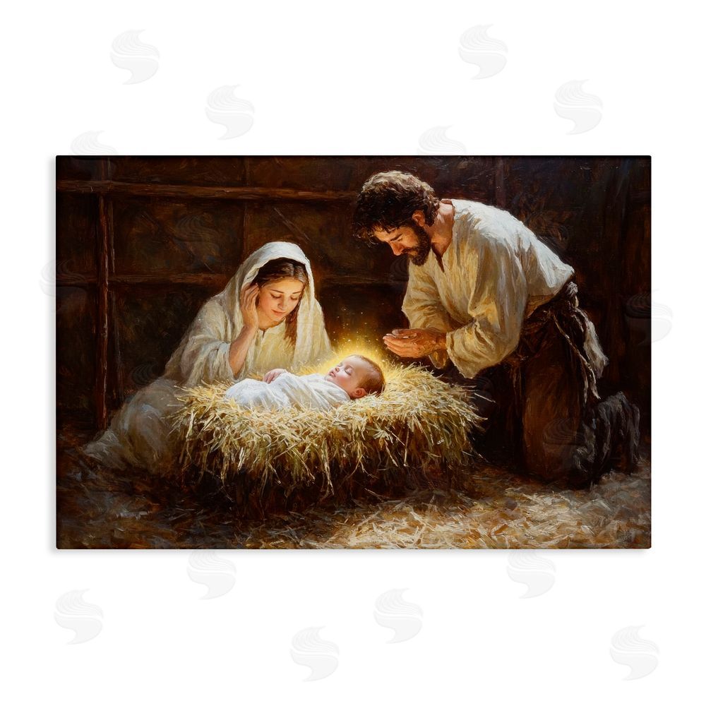 Petal Prints Design Christ Is Born Nativity Canvas Wall Art Print