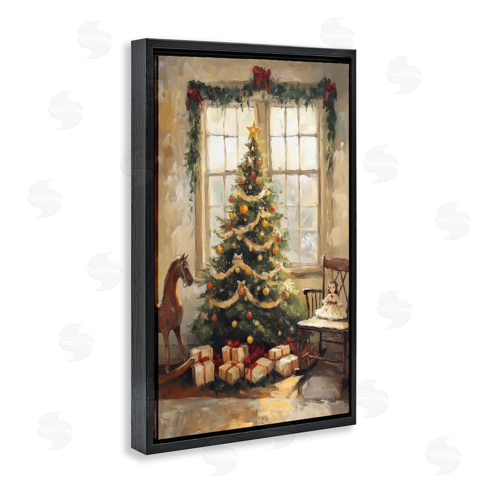 Petal Prints Design Christmas Morning Window View Black Floating Frame Canvas Wall Art Print