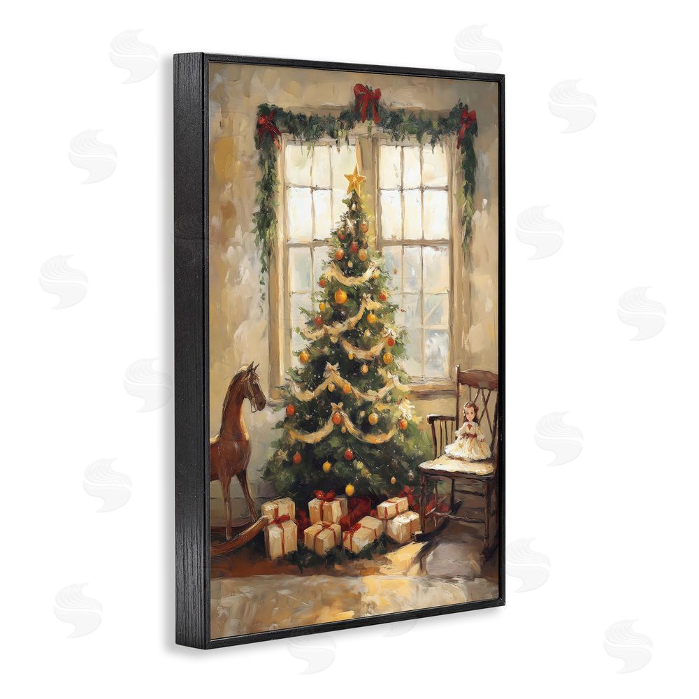 Petal Prints Design Christmas Morning Window View Black Framed Giclee Wall Art Print