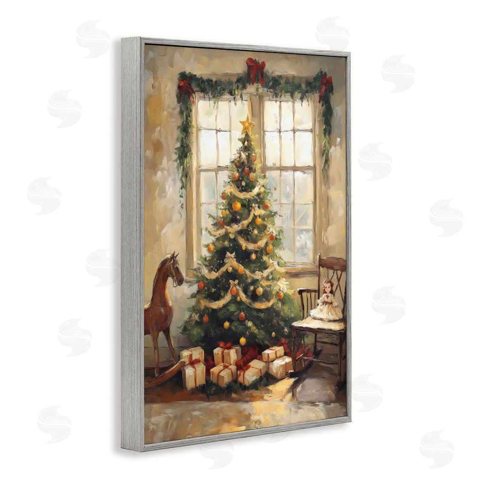 Petal Prints Design Christmas Morning Window View Gray Framed Giclee Wall Art Print