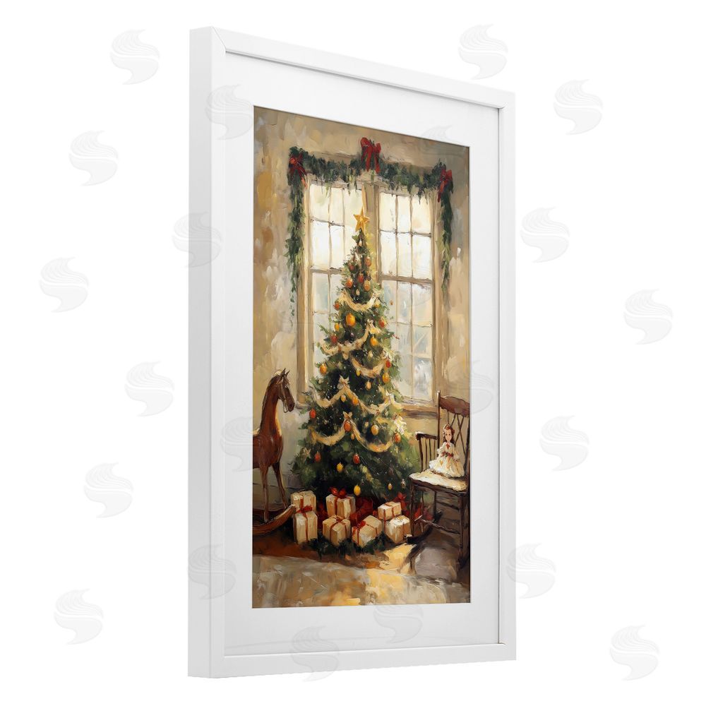 Petal Prints Design Christmas Morning Window View White Framed Print Under Glass with Mat Wall Art