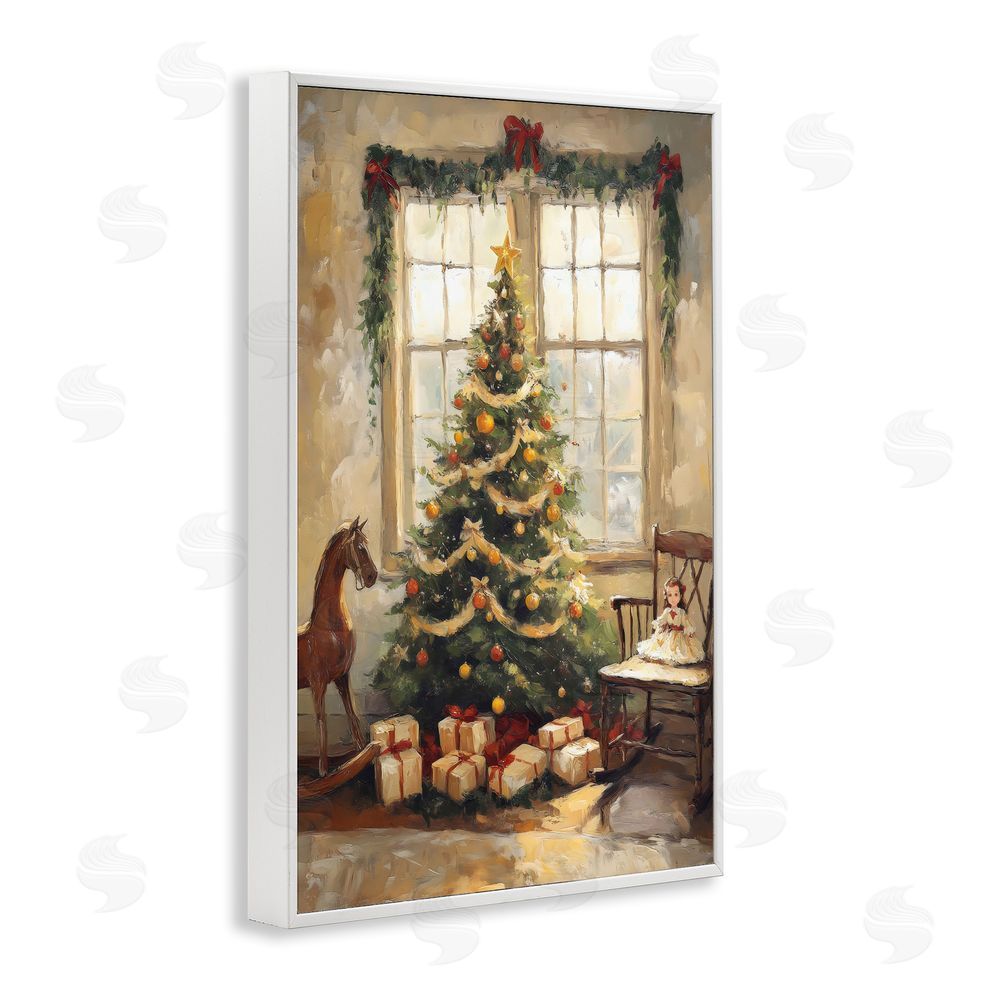 Petal Prints Design Christmas Morning Window View White Framed Giclee Wall Art Print