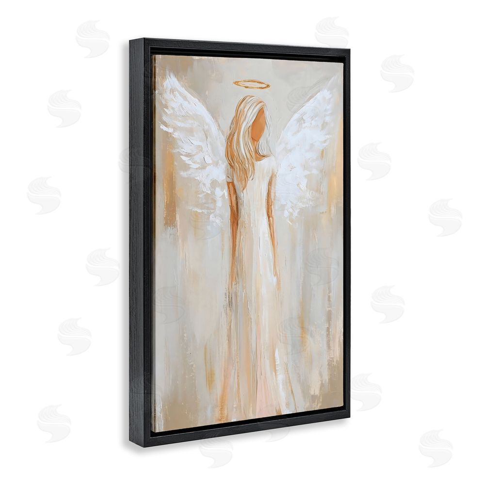 Petal Prints Design Guardian Angel Portrait Black Floating Frame Canvas Wall Art Print