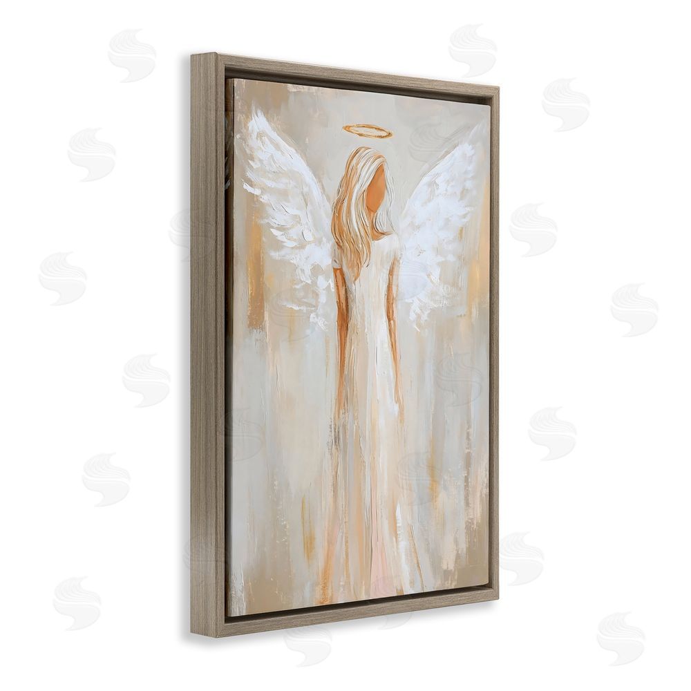 Petal Prints Design Guardian Angel Portrait Brown Floating Frame Canvas Wall Art Print