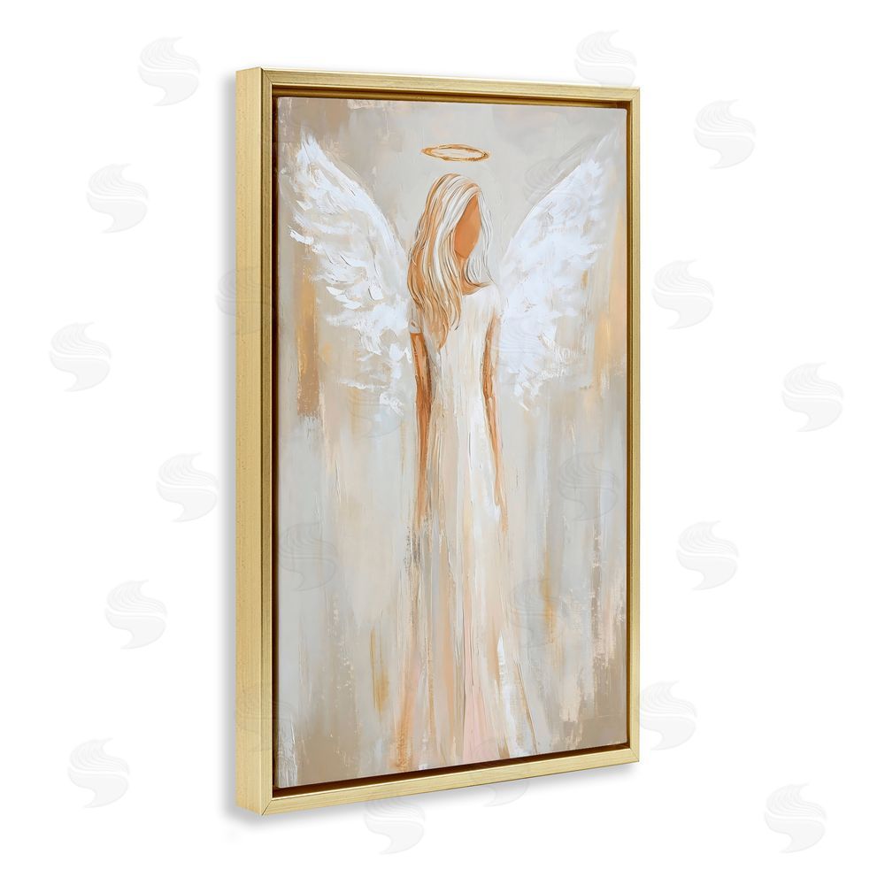 Petal Prints Design Guardian Angel Portrait Gold Floating Frame Canvas Wall Art Print