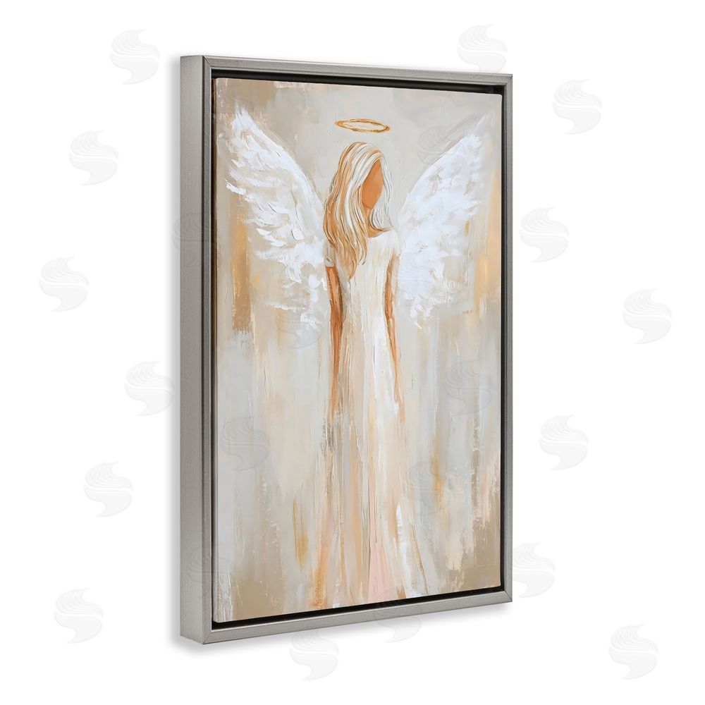 Petal Prints Design Guardian Angel Portrait Gray Floating Frame Canvas Wall Art Print