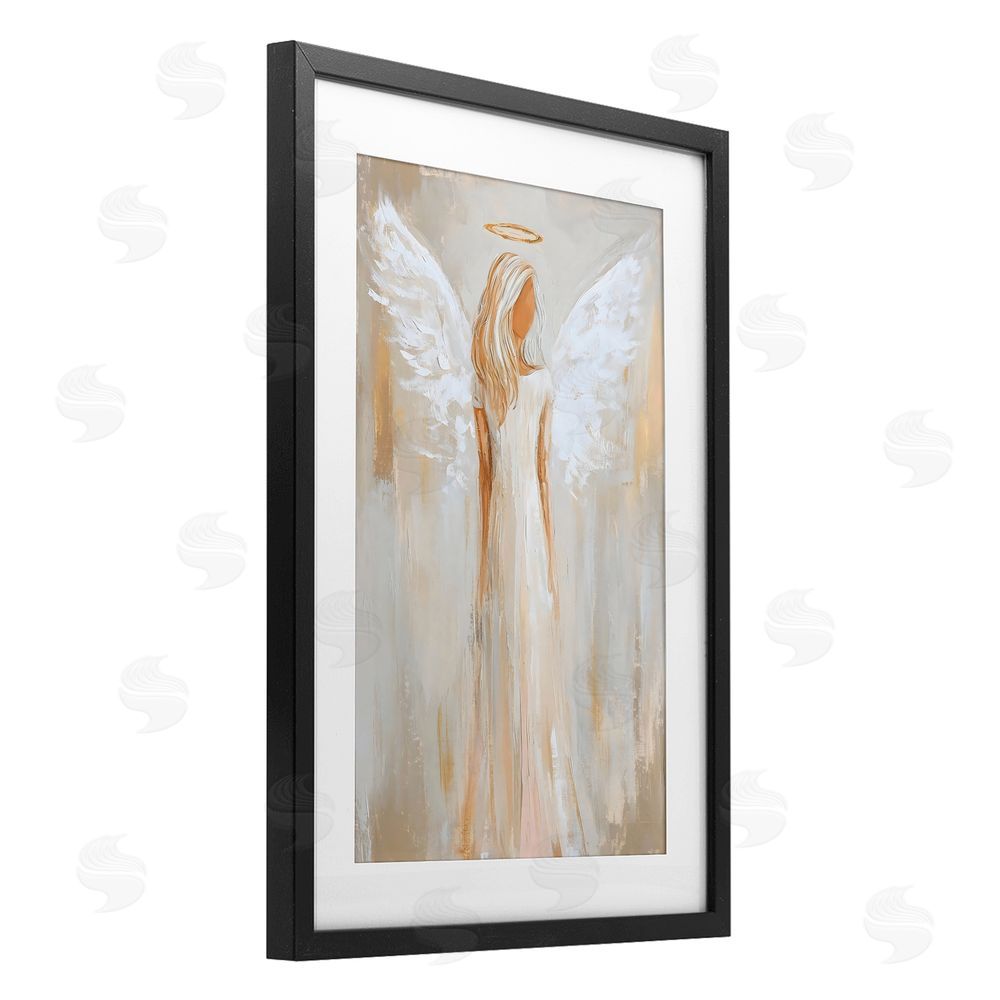 Petal Prints Design Guardian Angel Portrait Black Framed Print Under Glass with White Mat Wall Art