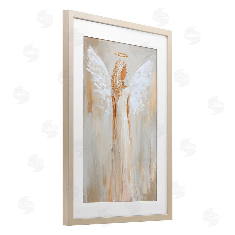 Petal Prints Design Guardian Angel Portrait Birch Framed Print Under Glass with White Mat Wall Art