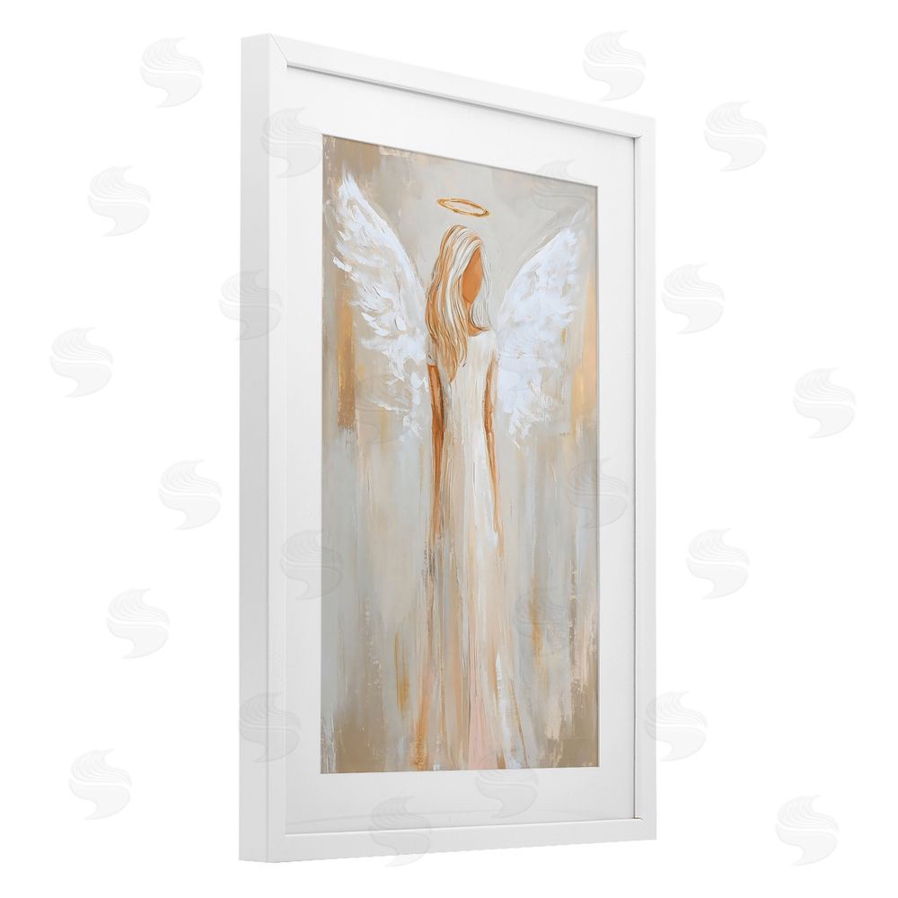 Petal Prints Design Guardian Angel Portrait White Framed Print Under Glass with Mat Wall Art
