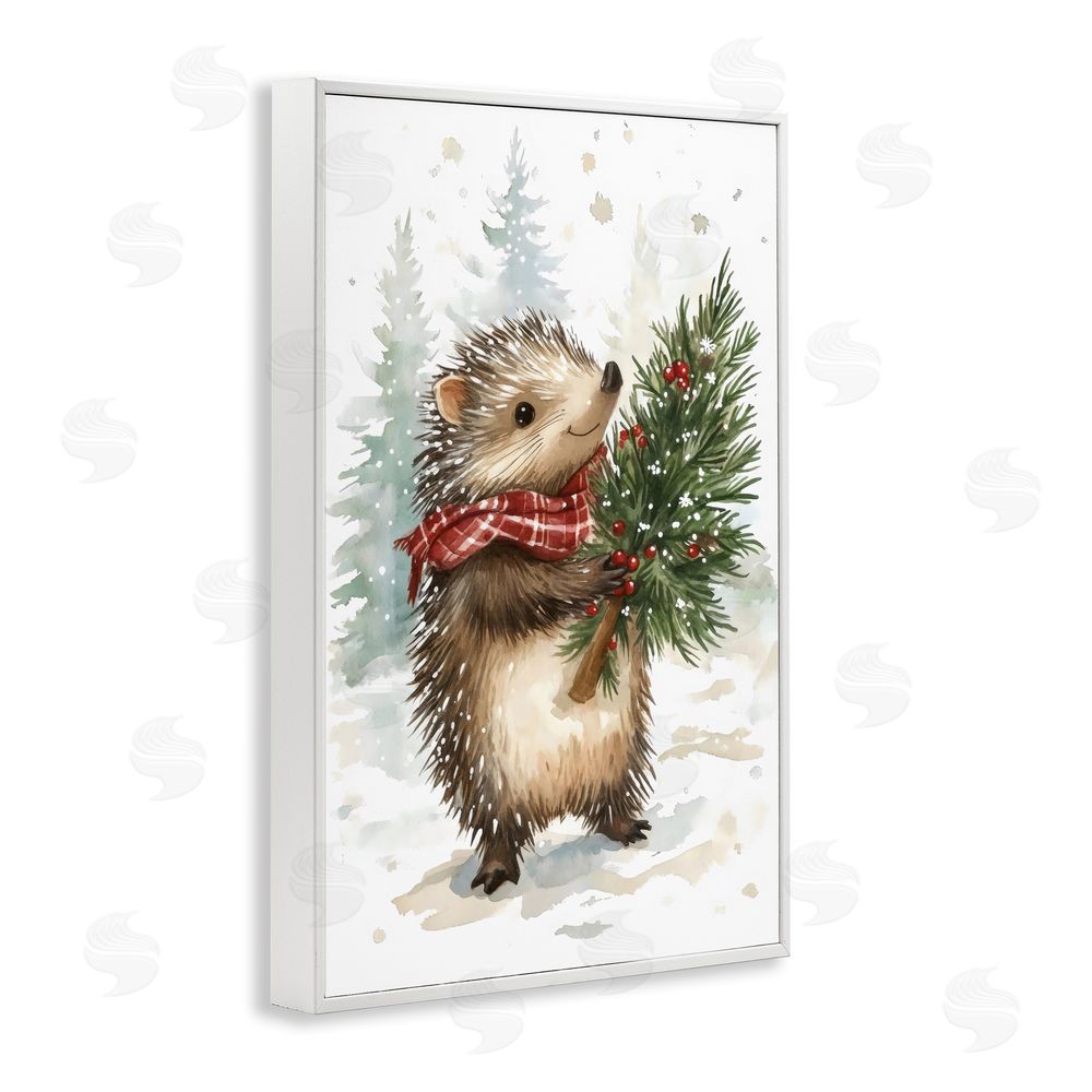 Petal Prints Design Christmas Hedgehog & Pine White Framed Giclee Wall Art Print