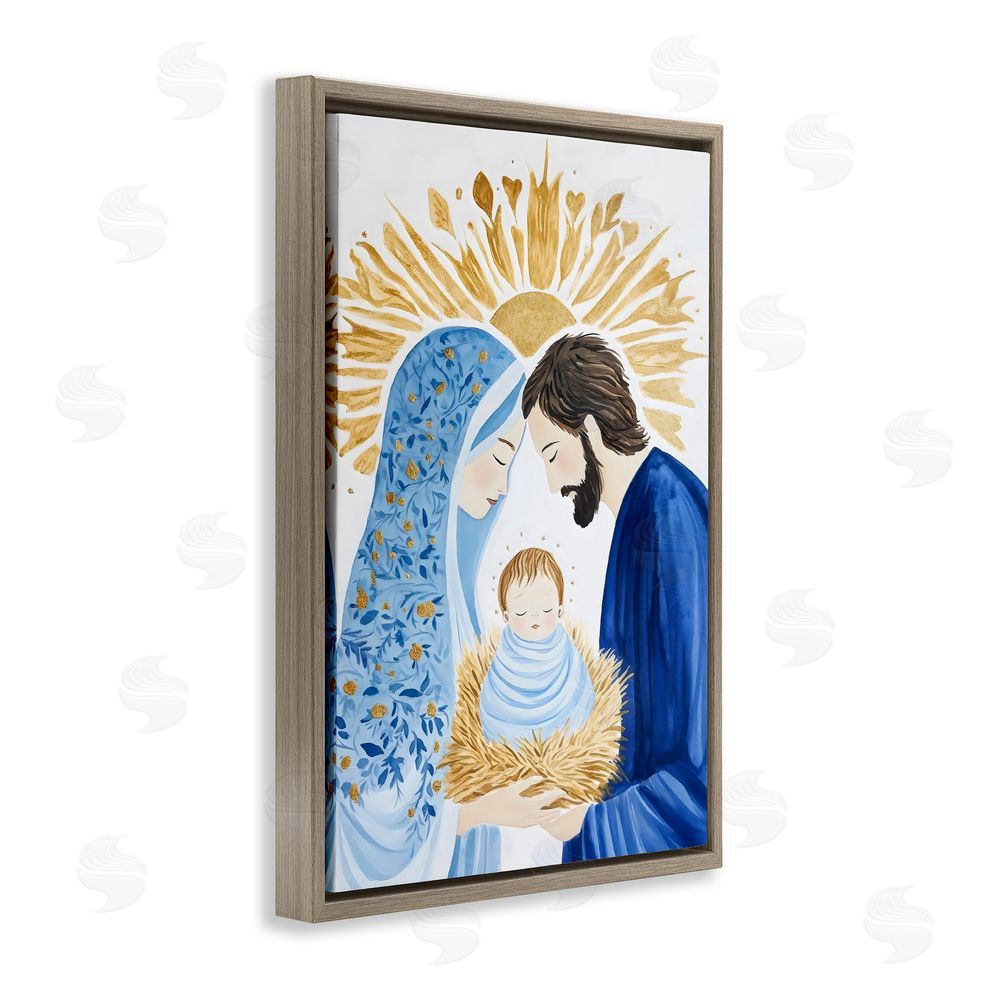 Petal Prints Design Newborn King Nativity Brown Floating Frame Canvas Wall Art Print