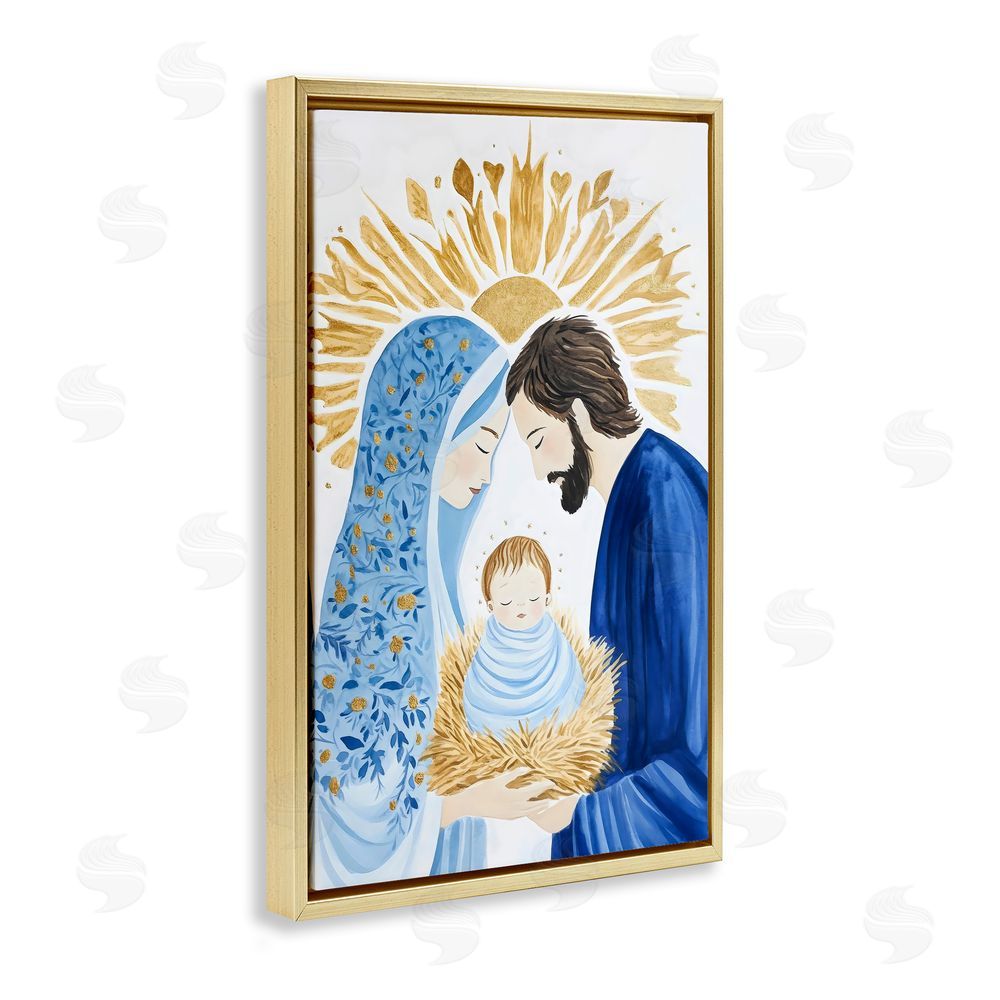 Petal Prints Design Newborn King Nativity Gold Floating Frame Canvas Wall Art Print