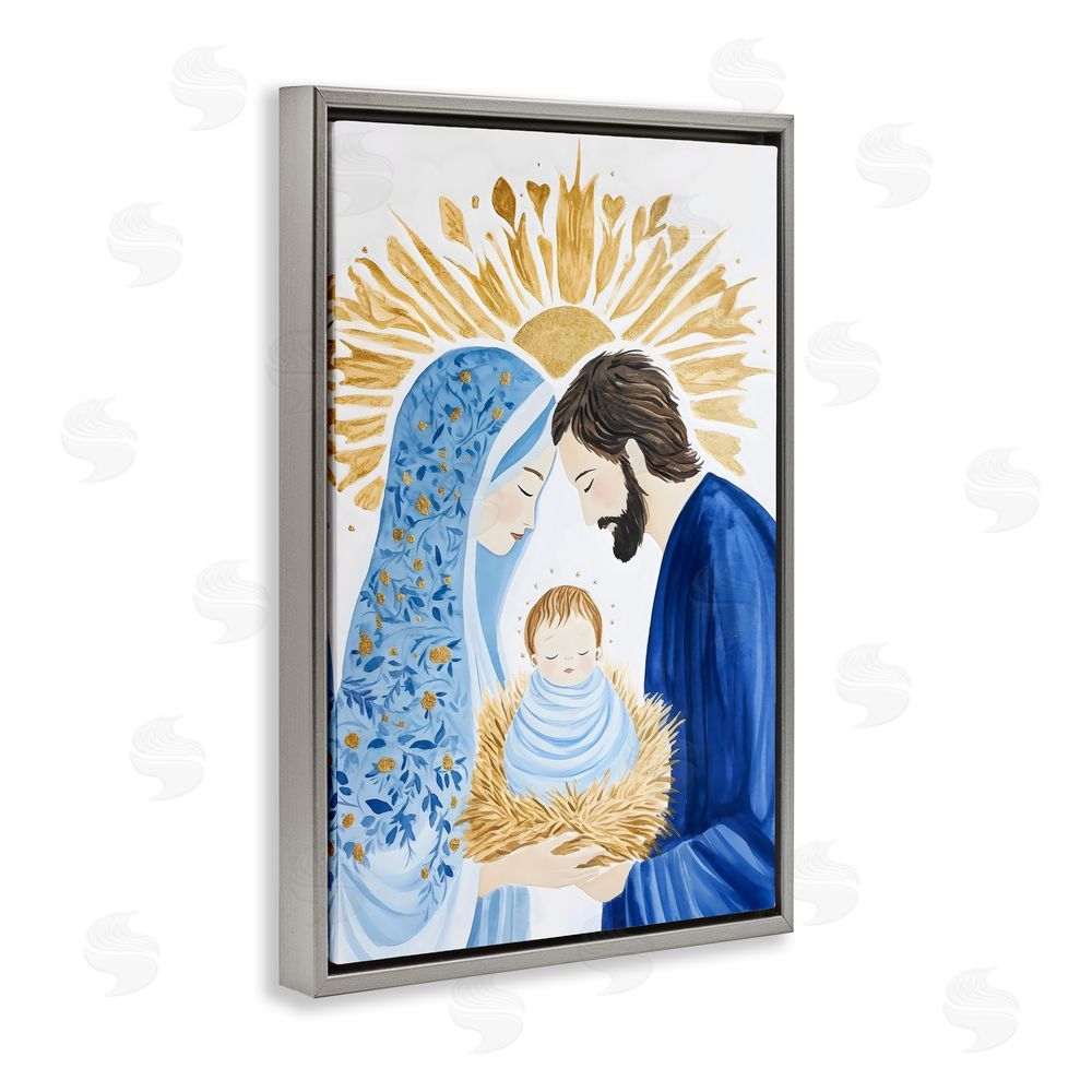 Petal Prints Design Newborn King Nativity Gray Floating Frame Canvas Wall Art Print