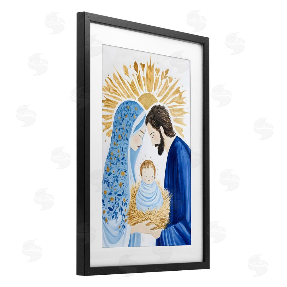 Petal Prints Design Newborn King Nativity Black Framed Print Under Glass with White Mat Wall Art