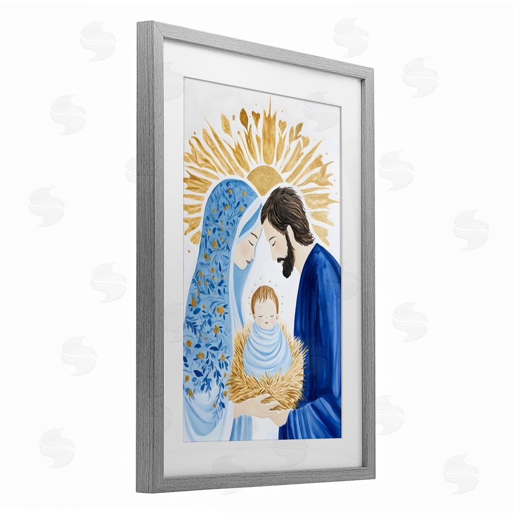 Petal Prints Design Newborn King Nativity Gray Framed Print Under Glass with White Mat Wall Art