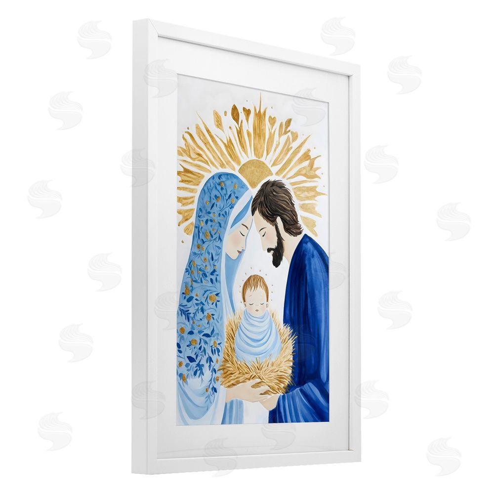 Petal Prints Design Newborn King Nativity White Framed Print Under Glass with Mat Wall Art