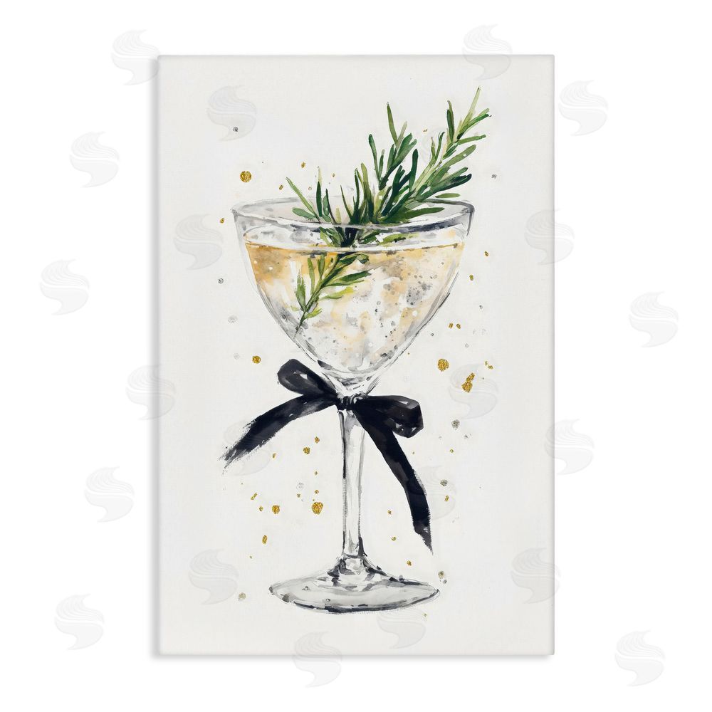 Petal Prints Design Christmas Cocktail with Fir Sprig Canvas Wall Art Print