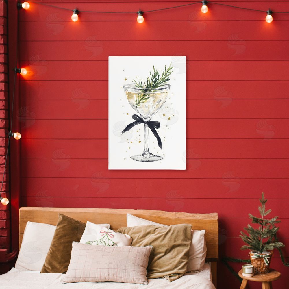 Petal Prints Design Christmas Cocktail with Fir Sprig Canvas Art on Wall
