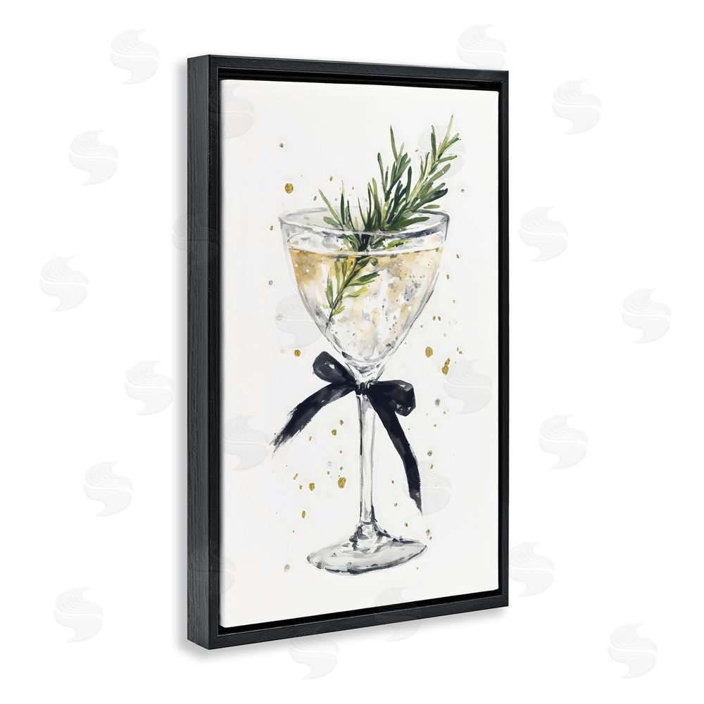 Petal Prints Design Christmas Cocktail with Fir Sprig Black Floating Frame Canvas Wall Art Print
