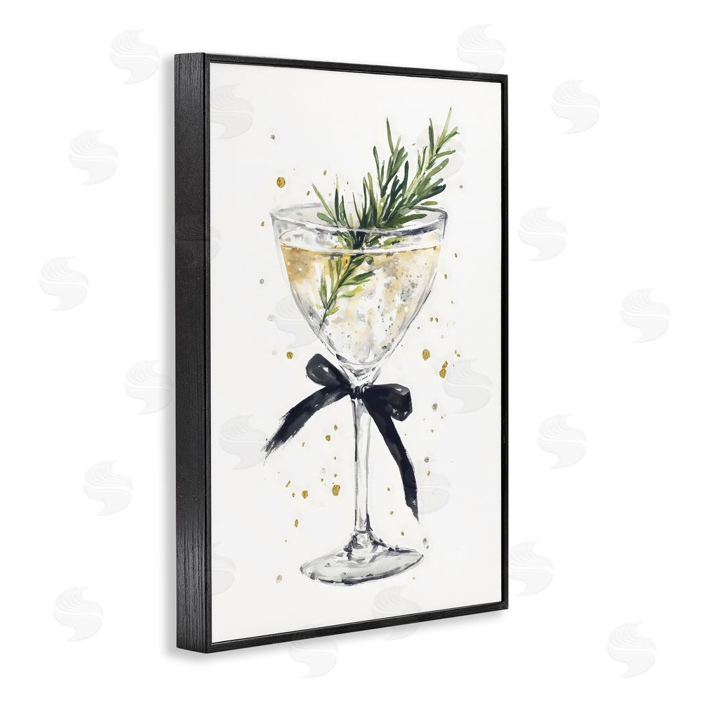 Petal Prints Design Christmas Cocktail with Fir Sprig Black Framed Giclee Wall Art Print
