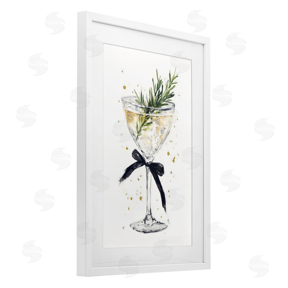 Petal Prints Design Christmas Cocktail with Fir Sprig White Framed Print Under Glass with Mat Wall Art
