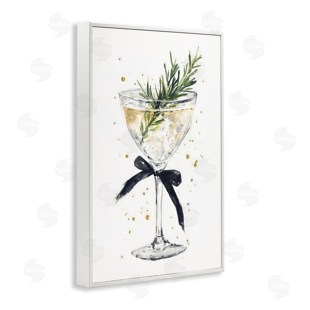 Petal Prints Design Christmas Cocktail with Fir Sprig White Framed Giclee Wall Art Print